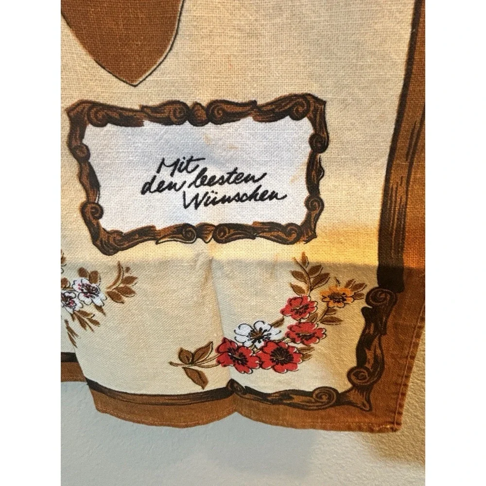 1980 German Clock Cloth Calendar Kitchen Tea Towel With Flowers Clean Condition